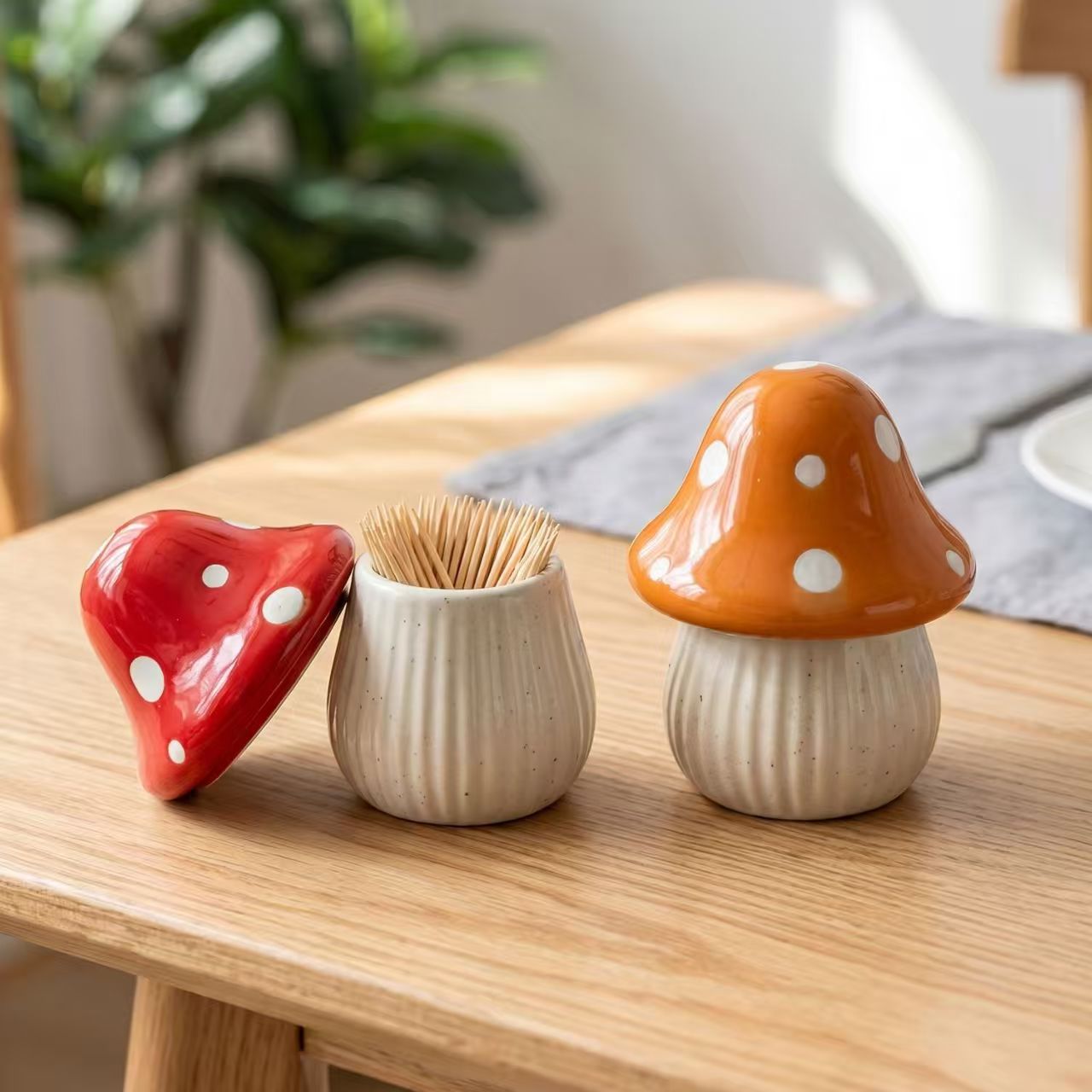 Home Decor Organizer - Karikatür Mantar Seramik Saklama Kavanozları Ev