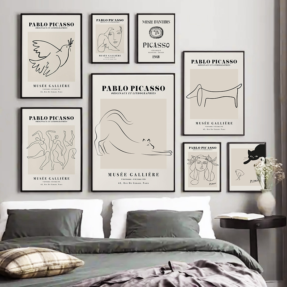 Home Decor Exhibition - Picasso Line Kedi Güvercin Kız Soyut