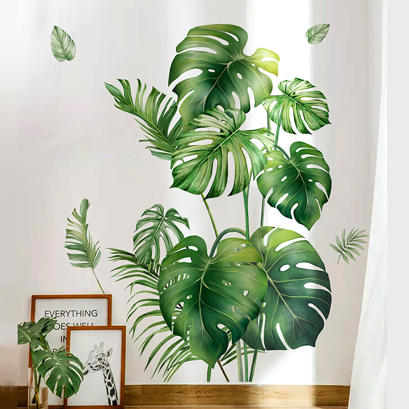 Home Decor Wallpaper - Büyük Monstera Yaprakları Yeşil Bitki Duvar