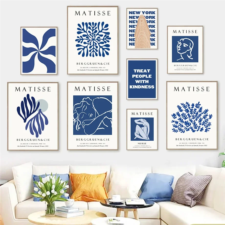 Home Decor Exhibition - İskandinav Minimalist Duvar Sanatı Mavi Matisse