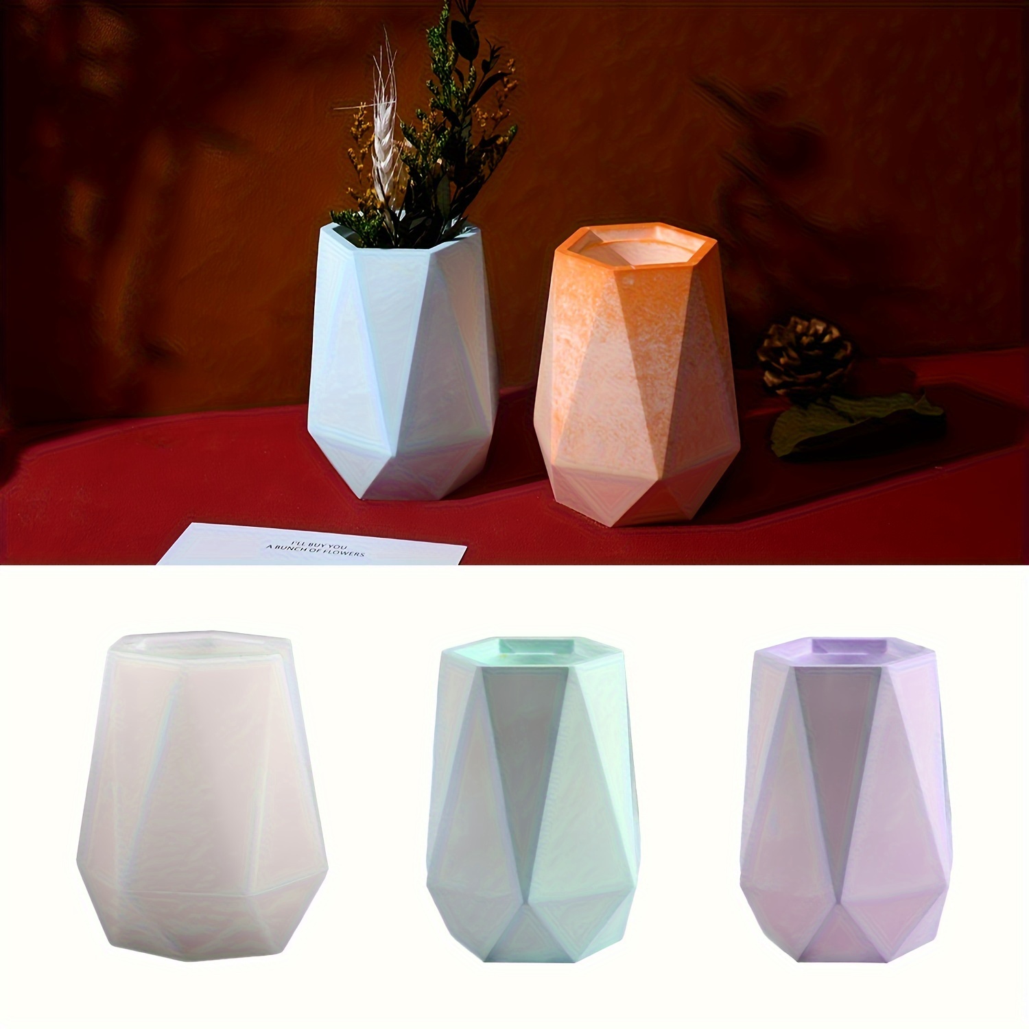 Home Decor Handicraft - Diy6 Yan Kesimli Vazo Silikon Kalıbı