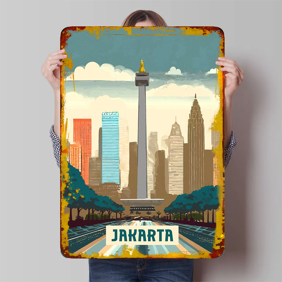 Home Decor Jakarta - Jakarta Endonezya Landmark Skyline Metal Duvar