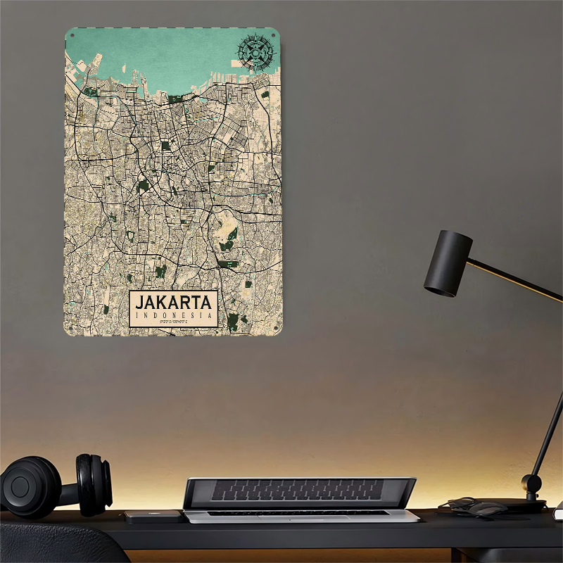 Jakarta Şehir Haritası Vintage - Home Decor Jakarta incelemesi ve fiyatı